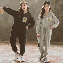 봄 가을 주니어 여아 스마일루즈 후드 점프수트
