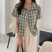 여자 체크 반팔남방 단정한 캐쥬얼 셔츠