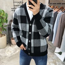 용된다 남자 겨울 체크 스퀘어 오버핏 가디건