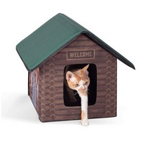 K&H PET PRODUCTS 오리지널 아웃도어 키티 하우스 고양이 쉘터 올리브 그린 18 X 22 X 17 인치, Frustration-Free Packaging_Log