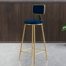 친푸 북유럽 스타일 골드 메탈 홈 바 의자 아일랜드식탁용 철제 높은, 블랙 프레임 그레이 쿠션 (높이 65cm)