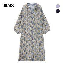 BNX 허리 스트링 브이넥 롱 원피스