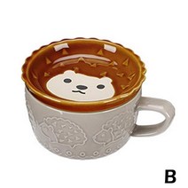 고양이 머그컵 세라믹 귀여운 컵 시바이누 커피 머그잔 귀리 뚜껑 우유 아이 아침 과자 접시 선물 Hous G8I8, [02] Hedgehog, 02 Hedgehog