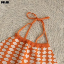 DFMEI 한글 체크 박시 홀터넥 민소매 니트 나시 여상의 트렌드