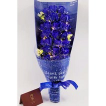 파티파티{사은품LED줄조명+메세지 카드}33송이 장미비누꽃 꽃다발+포장박스+쇼핑백 +사은품, 02블루