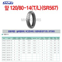 Shinko 신코(신흥)타이어 앞 120/80-14(T/L)(SR567)/실버윙600 버그만400 DT125 DT300