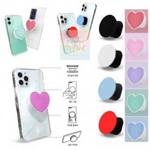 HP) DD) 투명 방탄 젤리 + (하트원형) 유무광 그립톡 케이스 갤럭시 S22울트라 S908, 실버(원형)