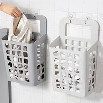 벽 흡착식 접착식 빨래바구니 걸이 햄퍼 2 사이즈 2 컬러 [Laundry Basket Hamper Hanger with Super Strong Sticker 4 Options], 소(Small), 그레이(Gray)