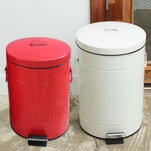 선우랜드 러브하우스 엔틱 페달 양철 휴지통 20L, 화이트