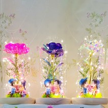 LED 장미 크리스탈 홀로그램 유리돔 카네이션 벤치커플 피규어 인테리어무드등 추석 명절 선물 발렌타인데이 화이트 성년의날 커플 신혼부부 어버이날 스승의날 드라이플라워, 골드