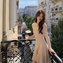 니트 원피스 a996 플레어 브이넥 투피스 슬림니 골지 포켓 양털 뽀글이 요즘핫한 데일리룩 크롭 a라인