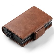 Exuding Self-Confidence 가죽 팝업 지갑 듀얼/트윈/더블 알루미늄 금속 수납 공간 포함 남성/여성용 - 이동 중에도 여러 카드를 정리하기에 완벽합니다! (브라