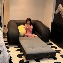 가죽 게으른 쇼파 작은 거실 접이식 다기능 이중 목적 침대, B. 고양이발톱가죽 블랙 싱글길이1.32미터