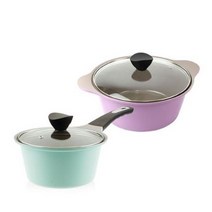 키친웰 벨로스세라믹코팅냄비 2종 세트, 혼합색상, 편수 냄비 18cm + 양수 24cm