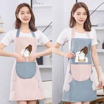 귀여운 프린팅 앞포켓 방수 앞치마 2종, 토끼-블루
