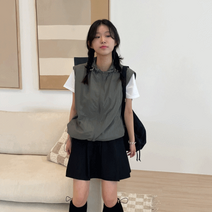 반인찌 솔트 바스락 나일론 후드 집업 베스트 조끼 y2k 힙-4color