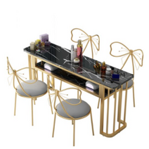 대리석 패턴 네일샵 테이블 네일케어 네일테이블 좁고긴테이블 홈 카페 식탁 패디 매니큐어 단일 더블 간단한 현대 테이블 유럽 스타일의 네일 테이블과 의자 세트 특별 경제, 의자없는 긴160 검은 다리 + 검은나무 테이블 탑