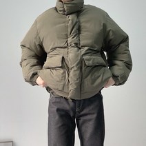 남녀공용 빵빵한 웰론 숏패딩 남학생 중학생 부모님 여중생 패딩 데일리 크롭 카키색 잠바