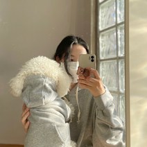 그루밍독 반려동물 기모 후드티 강아지옷, 그레이