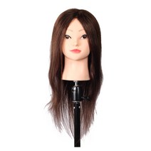 LLECO 100% 인모 18인치 (컷 드라이 아이롱 파마 염색용 연습용통가발), 1개, 자연갈색