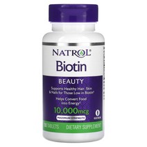 Natrol 비오틴 10 000 mcg 맥시멈 스트렝스 100 타블렛, 1개, 100개