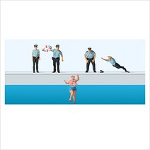 Preiser 10744 디오라마 미니어처 테라리움 물에 빠진 사람 구조현장 5명 세트 사람 피규어 모형 1:87 사이즈