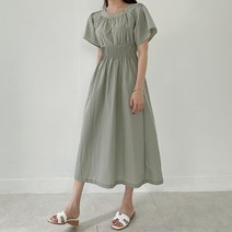 어반프랑 여성용 바인 날개소매 핀턱 허리밴딩 바스락 롱원피스