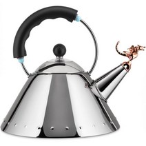 Alessi 주전자 18/10 스테인리스 스틸 Tea Rex 휘슬주전자 메탈릭 마감 블랙, Schwarz