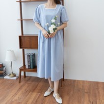 배색리본 반팔원피스)사각넥 네모넥 롱원피스 시보리소매 소매밴딩 여름원피스 네이비 곤색 소라색 베이지색 여름원피스 박시한