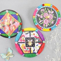 아동 우드 팽이 전통문양 비즈 스티커 만들기 키트 5인 교실 컬러링 저학년 DIY 채색 5살