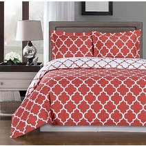 코랄 및 화이트 메리디안 풀/퀸 3피스 이불 커버 세트 100% 면 300수203729