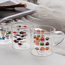 동물그림 어린이 유리 머그컵 2p 깔끔한머그 주방용품, 물고기