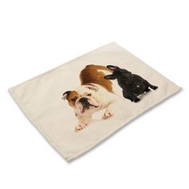 도베르만 사이드 테이블 침대 협탁 모듈 이동식 트레이 창가 1pcs 프랑스 불독 개 패턴 플레이스 매트 식탁 매트 4232cm 리넨 식사 매트 음료 코스터 컵 매트 주방, lc313, 32x42cm-린넨