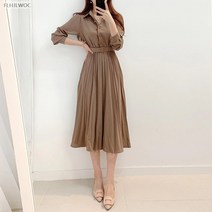 카라플리츠원피스 롱 니트 원피스 가을 겨울 하객 오피스 직장 출근 페미닌 벨트