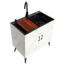 탕비실 간이싱크대 보조싱크대 주방 원룸 소형 씽크대, 그레이 60x45+블랙 세면기+둥근수전