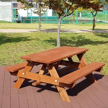 [자연쉼터] (도색가격) 반조립 일반형 테이블 야외 방부목 단품과 세트 야외테이블, BB_a2)6~8인_방부목_투명색_중형파랑_고정대 세트