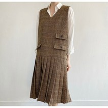 헤링본 나시 원피스 레이어드 주름 체크 고퀄리티 하객룩 데이트룩 상견례룩 고급