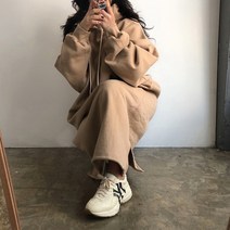 [비비애르] 오버핏 기모 후드 맥시 롱 원피스 박시핏 88까지