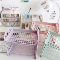 소형 미니 폴딩 선반 2단 책상 정리, 핑크