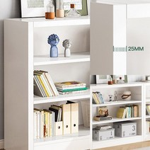 3단 책장 (80CM) (화이트) 고무나무책꽂이 원목3단책장 거실원목책장