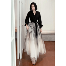 블랙 한복 수묵화 드레스 여성 원피스 연회 파티 정장