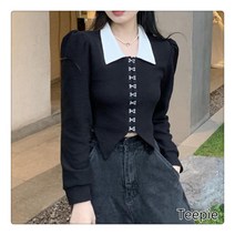 티피/Teepie 여성 벌룬 블라우스 프렌치 숏 쉬폰 셔츠 언밸런스 상의