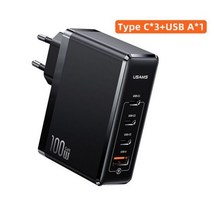 USAMS 100W GaN USB 충전기 C타입 PD 고속 충전 4.0 3.0 휴대용 휴대폰 충전기 맥북 노트북 스마트폰용, 01 Only Charger EU