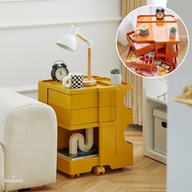 milovhi 인테리어 이동식 회전 트롤리 2단 미드센츄리 트롤리 수납함, 회전트롤리, 주황, 1개