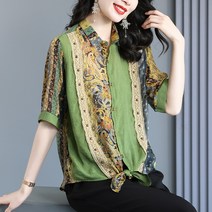 실크 린넨 셔츠 여 시크 패션 빈티지 에스닉 상의