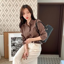 셀러허브(잡화) 여자 가을 베이직 컬러 카라넥 기본 긴팔 셔츠