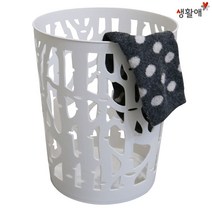 생활애 나무 오픈 휴지통 10L/쓰레기통 빨래바구니, 원형바스켓쇼트란(망/화이트)