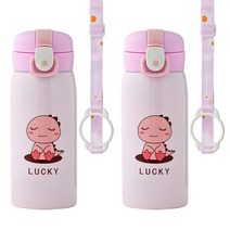 코코메이트 원터치 보온보냉 공룡 텀블러(350ml) 스트랩세트, 핑크+핑크