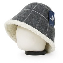 베이직엠 여성 겨울 벙거지 모자 버킷햇 ALL 울 양털챙라인 윈도우체크