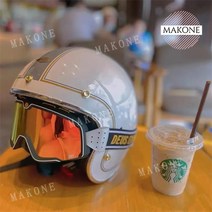 Makone 상표등록 할리 스타일 레트로 오토바이 고글 안경 바람막이 바이크, 블랙 프레임 화이트 라인